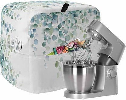 Eucalyptus Leaves Stand Mixer Dust Cover with Storage Pocket & Handles, Fits All Tilt Head & Bowl Lift Spring Botanical Vines Kitchen Appliance Cover Organizer Watercolor Bag Accessories, 6-8 Quart
