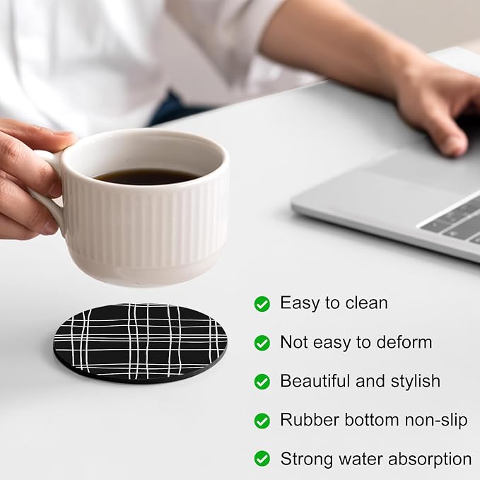Simple Grid Coasters Set of 6 Absorbent Coasters