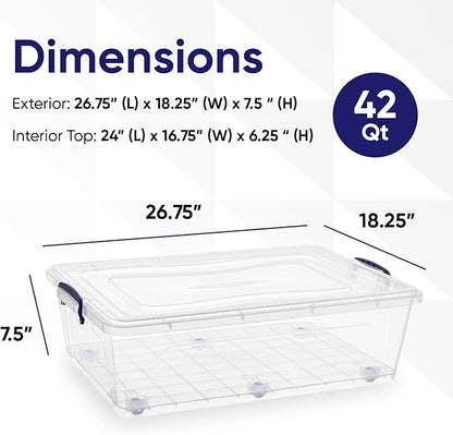 Superio Storage Bins with Lids, Clear Plastic Containers for Organizing, Stackable Totes, BPA Free, Odor Free, Organizer Boxes for Home, and Dorm (4 Pack, 42 Quart)