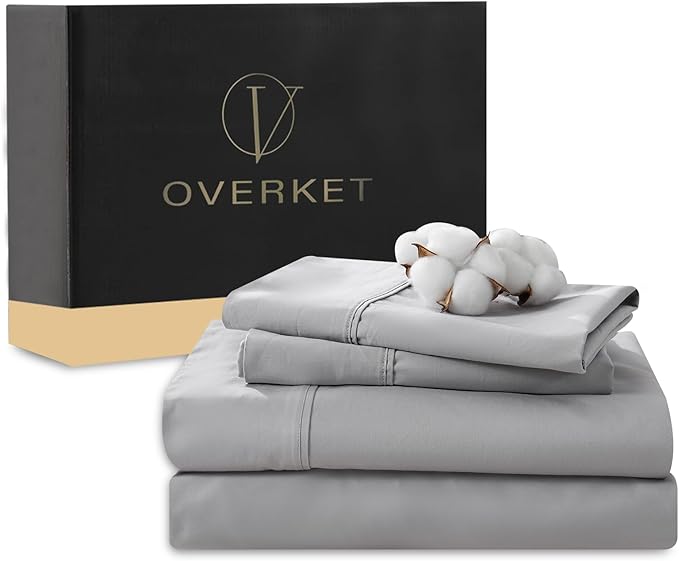 100% Egyptian Cotton Sheets Cal King Sheet Set 4PCS 1000 Thread Count Sateen Weave Soft Breathable 16-Inch Deep Pocket（California King,Grey）