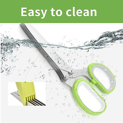 Herb Scissors Set,Multipurpose 5 Blade Kitchen Herb Cutter with Safety Cover and Cleaning Comb for Cutting Shredded Lettuce, Cilantro Fresh, Green Onion Fresh and etc.
