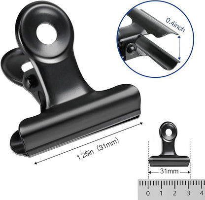 30 Pack Bulldog Clips 1.25 Inches Small Hinge Paper Clips Metal Hinge Clips for Crafts, Food Bags, Drawings, Photos at Home Kitchen & Office Usage, Black, 31mm