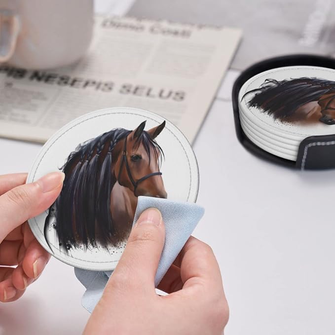 6 Pcs Horse Leather Coasters for Drinks