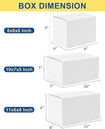 Assorted-Sizes-Shipping-Boxes-45-Pack: 8x6x6 & 10x7x5 & 11x6x6 Small-Shipping-Boxes-Mailers, White Corrugated-Cardboard-Boxes-for-Packing-Small-Business Mailing