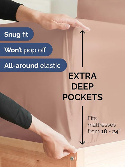 Extra Deep Pocket Split King Sheets - 5 Piece Breathable & Cooling Bed Sheets - Hotel Luxury Bed Sheet Set - Soft, Wrinkle Free & Comfy - Easily Fits Extra Deep Mattresses - Deep Pocket Mauve Sheets