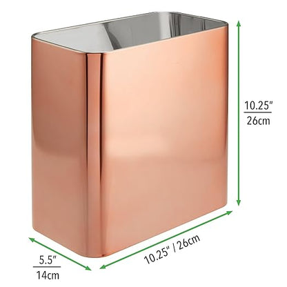 mDesign Small Metal 2.4 Gallon/9 Liter Trash Can Wastebasket Garbage Bin for Bathroom, Slim Rubbish Waste Bin Trashcans for Master/Guest Bath, Mirri Collection, Rose Gold