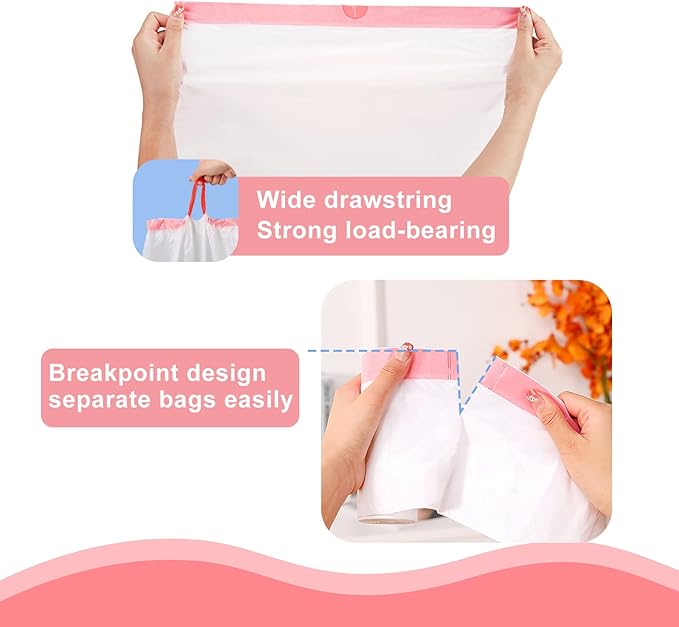 Small Trash Bag 4 Gallon Drawstring Garbage Bags For Small Trash Cans 2-4 Gallon, Office kitchen Bathroom, Thickened Stretchy (100 Count)