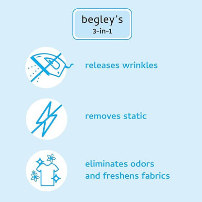 Begley's 3-in-1 Wrinkle Remover, Quick Fix Wrinkle Release, Static Cling Remover, Odor Eliminator and Fabric Refresher Spray - Plant-Derived, USDA Certified Biobased - Lavender, 16 oz, 2 Pack