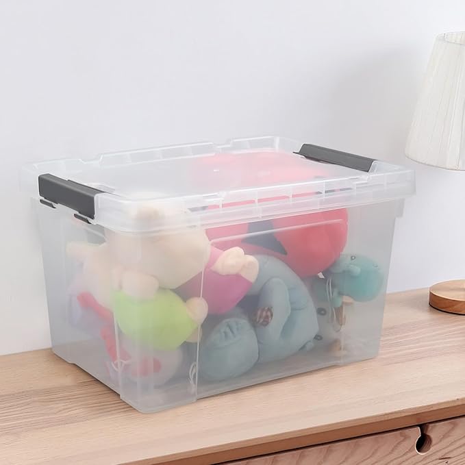 Pekky 22 Qt Clear Plastic Storage Bins with Lids and Wheels, 6 Packs Plastic Latching Container Box for Organizing