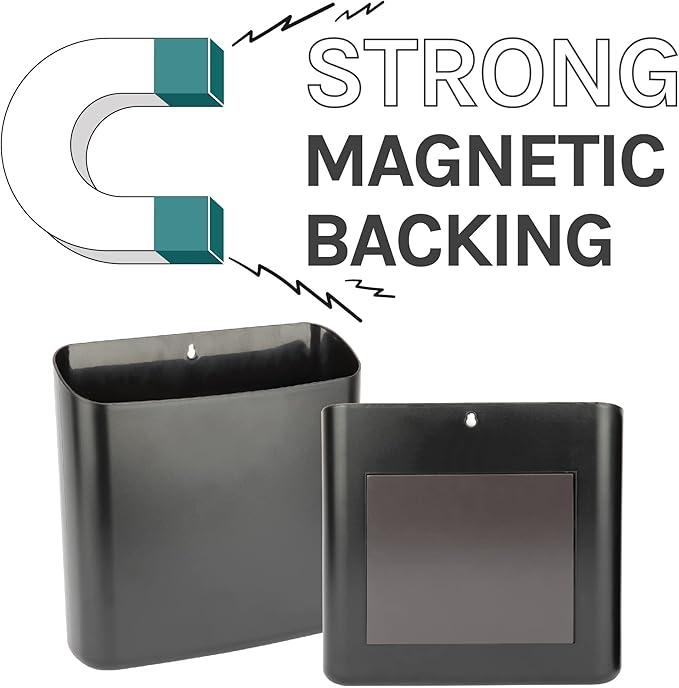JS Jackson Supplies Black Lint Bin with Magnetic Back, Large Space Saving Trash Bin and Organizer for Laundry Room and Kitchen, Wall Mountable