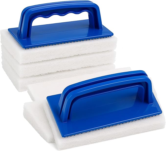 6 Pcs Hand Scrubber, Bathtub Scrubber with Handle, Non-Scratch Bathroom Scrubbing Pads for Cleaning Shower Tile Bathtube Sink Swimming Pool Step & Corner (Blue)