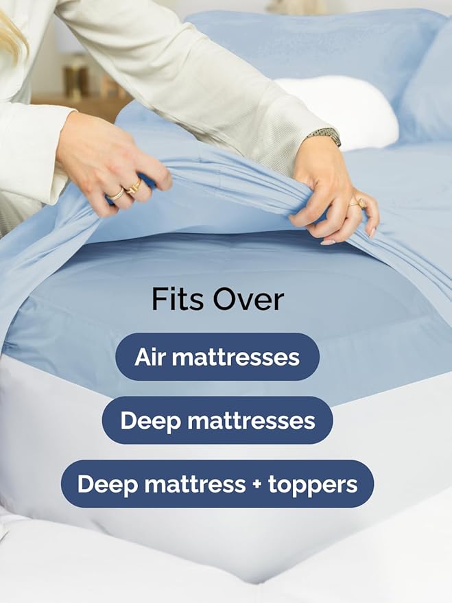 Extra Deep Pocket Cal King Sheets - 4 Piece Breathable & Cooling Bed Sheets - Hotel Luxury Bed Sheet Set - Soft, Wrinkle Free & Comfy - Easily Fits Extra Deep Mattresses - Deep Pocket Sky Blue Sheets