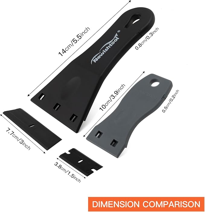 NewishTool Plastic Razor Scraper with 3-Inch Blade, Pack of 2 with 20 Extra Blades for Glue Residue Labels, Decals & Stickers on Windows & Glass