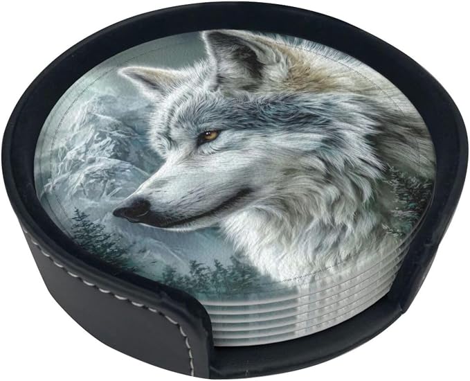6 Pack Wolf Moutain Leather Coasters
