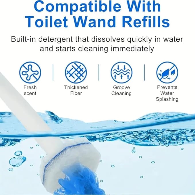Disposable Toilet Wand Refill Compatible with Clorox Toilet Brush, 60 Count Disposable Heads for Deep Cleaning