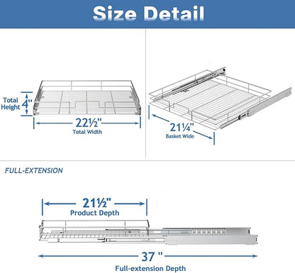 ROOMTEC Pull Out Cabinet Organizer, Cabinet Pull Out Shelves 22½" W x 21½" D, Heavy Duty Cabinet Drawers Slide Out Kitchen Cabinet Organizers Storage Shelf