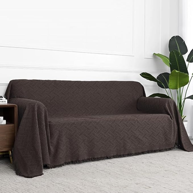 MYSKY HOME Couch Cover Sofa Covers Oversized Chair Cover Chocolate Geometrical Couch Recliner Cover for 1 Cushion Couch Washable Sofa Throws Single Sofa Slipcovers (Medium, 71" x 91", Chocolate)