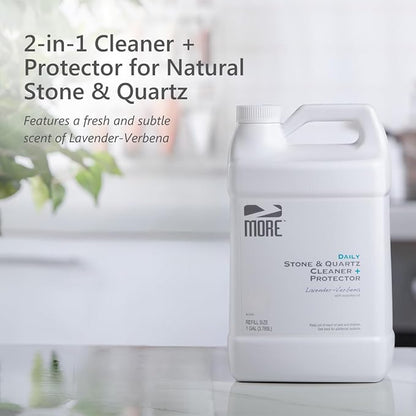 MORE Stone & Quartz Cleaner + Protector - Granite, Quartz & Marble Cleaner - For Kitchen & Bathroom Countertops - Water-Based Surface Spray Refill - Lavender-Verbena Essential Oil - Gallon (128oz)