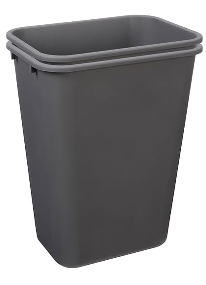 Amazon Basics Rectangular Commercial Office Wastebasket, 10 gallon (Pack of 2), Grey (Previously AmazonCommercial brand)