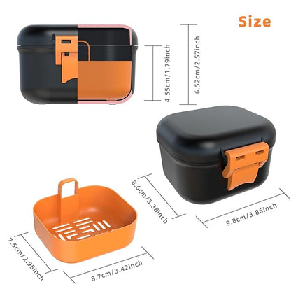 ARGOMAX Leak Proof Denture Bath Cup, Portable Soaking Denture Box, Denture Bath Case with Strainer, for Dentures and Braces (Black + Orange).