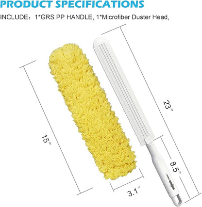 Microfiber Duster, Feather Duster, Dusters for Cleaning, Washable and Reusable Duster with Replaceable Head, Microfiber Hand Duster for Cleaning Cobweb, Blinds, Furniture, Cars-Yellow