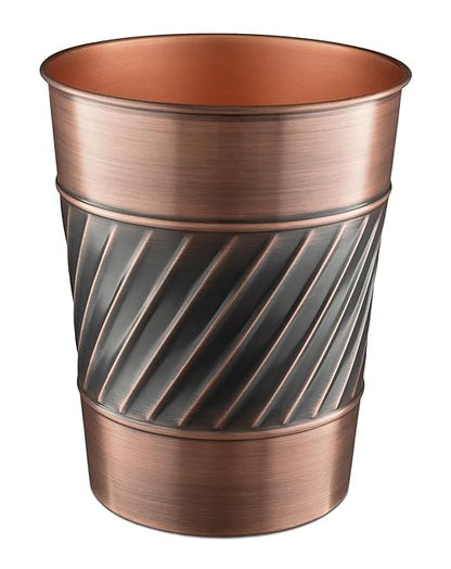 Monarch Abode Metal Wastebasket Trash Can, Handcrafted, Wave Embossed, Bathroom Decor, Antique Copper Finish