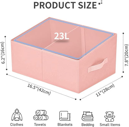 DIMJ Large Closet Shelf Organizer Bins 8 Packs with Handles and Divider, Fabric Trapezoid Storage Baskets, Foldable Clothes Containers Box for Shelf, Towel, Book, Toy, Purse, Hats, Pink