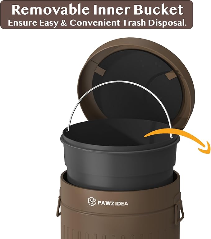 PAWZIDEA Dog Poop Trash Can Outside Odor Control, 3.1Gallon Pet Waste Trash Can Outdoor Waterproof, Dog Poop Container Bin Outdoor Garbage Can with Lid, 7.8in Activated Carbon Filter Pet Waste Station