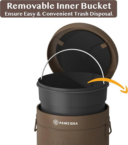 PAWZIDEA Dog Poop Trash Can Outside Odor Control, 3.1Gallon Pet Waste Trash Can Outdoor Waterproof, Dog Poop Container Bin Outdoor Garbage Can with Lid, 7.8in Activated Carbon Filter Pet Waste Station