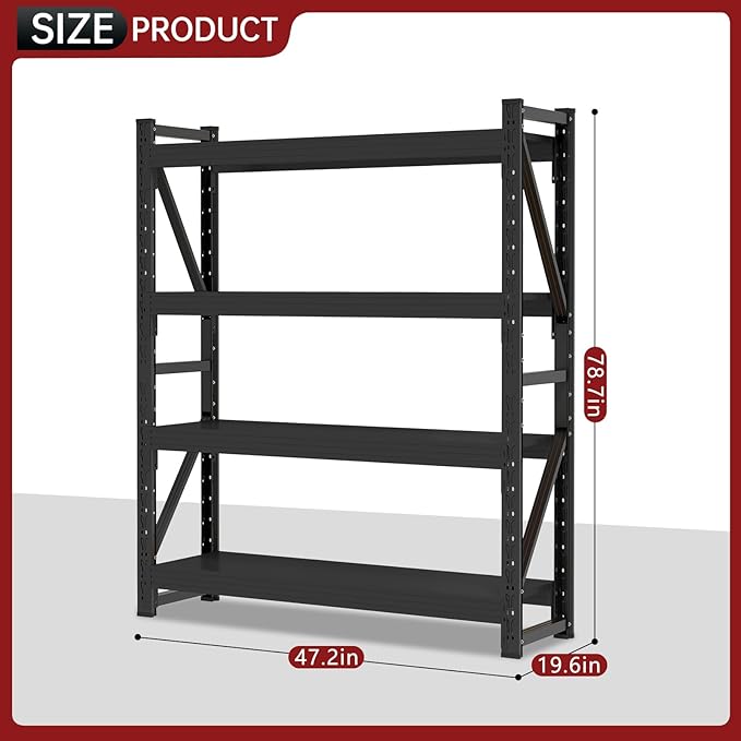 4000LBS Storage Shelves Heavy Duty, 48" W Metal Garage Shelving Units, 4 Tier Adjustable Shelf, Garage Storage Shelves Rack, Industrial Shelving for Warehouse, Basement,48" W x 20" D x 79" H