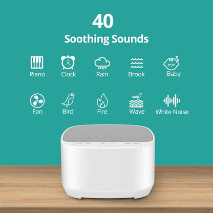 Magicteam Sleep Sound White Noise Machine with 40 Natural Soothing Sounds and Memory Function 32 Levels of Volume Powered by AC or USB and Sleep Timer Sound Therapy for Baby Kids Adults (B-White)