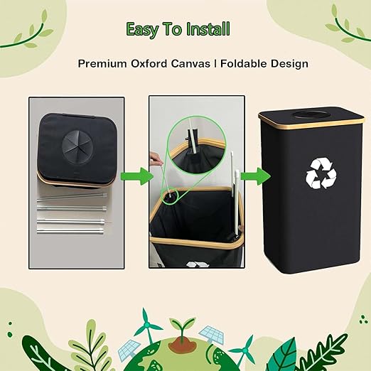 Recycling Bin for Kitchen Indoor Home, Large 100L/ 27 Gallon Recycle Bin with Lid Removeable Reusable Inner Bag Bottle Can Glass Waste Plastice Stickers (White, 27 Gallon)