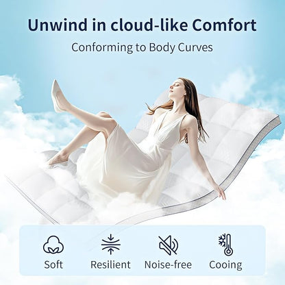 Mattress Topper Twin Extra Thick Mattress Pad Cover for Back Pain Cooling Mattress Protector with 8-21 Inch Deep Pocket Overfilled Down Alternative Filling White