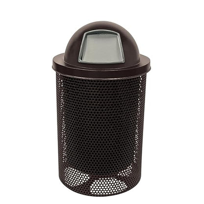 COATEDOUTDOORFURNITURE RDT-P-BRW Heavy Duty Round Trash Receptacle with Dome Top, Liner Included, 32 Gallon, Brown, Made in America