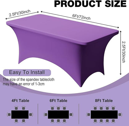 Trlyc 2 Pack 6FT Spandex Table Cloth - 72 x 30 Inch Rectangular Stretch Tablecloth, Wrinkle Resistant Scretch Table Cover for Wedding, Party, Banquet, Picnic, Outdoor Decoration (2Pcs,Purple)