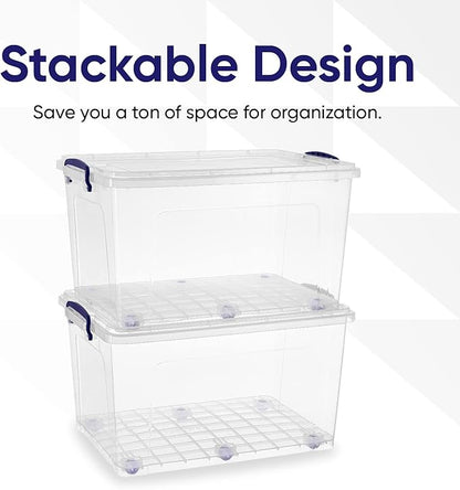 Superio Storage Bins with Lids, Clear Plastic Containers for Organizing, Stackable Totes, BPA Free, Odor Free, Organizer Boxes for Home, and Dorm (2 Pack, 44 Quart)