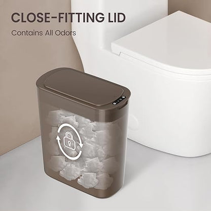 Cesun Motion Sensor Trash Can, 5 Gallon Automatic Bathroom Garbage Can with Lid, Touchless Smart Plastic Slim Wastebasket for Bathroom, Office, rv, Bedroom, Living Room, Brown