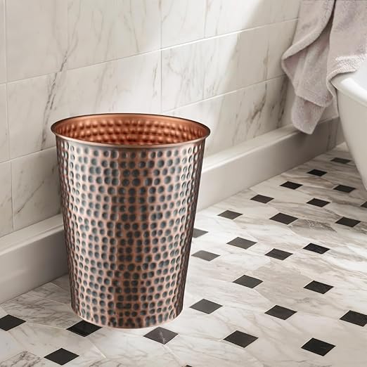 Monarch Abode Handcrafted Metal Wastebasket Trash Can for Home Office Bedroom, Decorative Wastebasket, Modern Bathroom Decor, Durable, Hand Hammered, Antique Copper Finish