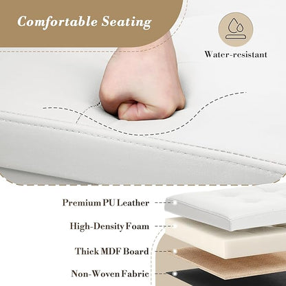 Athena Collection 15" Storage Ottoman Bench Folding Bench with 40L Hidden Storage, Small Cube Ottoman PU Leather Foot Rest Stool Chest with Flipping Lid for Living Room, Bedroom, Entryway, White