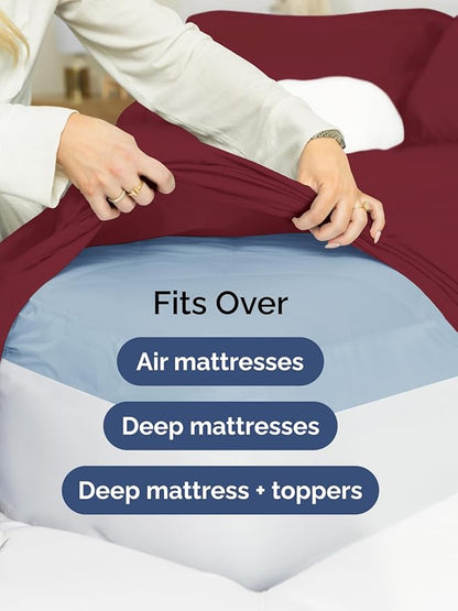 Extra Deep Pocket Twin XL Sheets - 3 Piece Breathable & Cooling Bed Sheets - Hotel Luxury Bed Sheet Set - Soft, Wrinkle Free & Comfy - Easily Fits Extra Deep Mattresses - Deep Pocket Burgundy Sheets