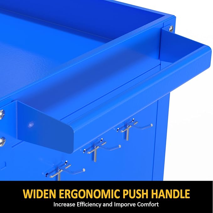 3 Tier Rolling Tool Cart Utility Cart on Wheels, Heavy Duty Tool Chest Storage Tool Box Cart, Industrial Mechanic Service Cart with Locked Drawers for Garage, Warehouse, Repair Shop, Workshop Blue