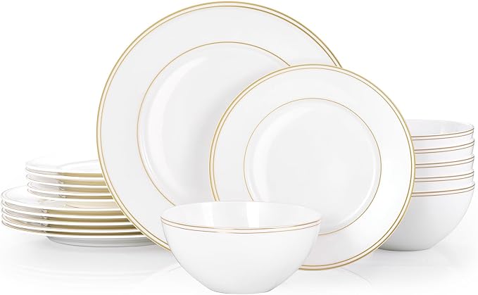 18Pcs Gold Trim White Bone China Set, Service