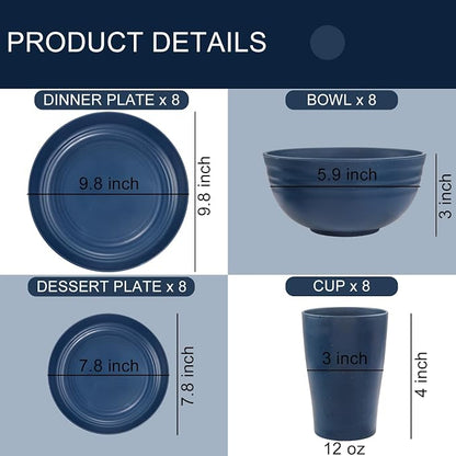 32PCS Blue Wheat Straw Dinnerware Sets