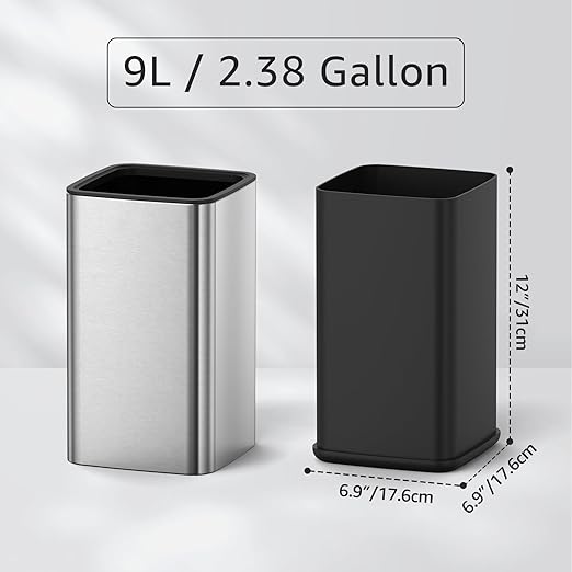 Mbillion 3.2 Gal (12L) Stainless Steel Open - Top Trash Can with Removable Inner Bucket - Sleek Metal Waste Basket for Bathroom Office, Brushed Steel