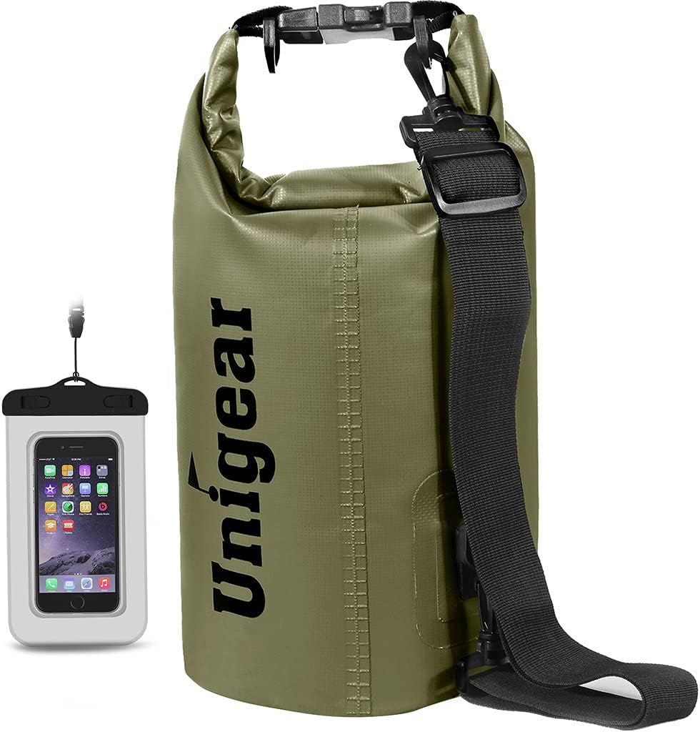 Unigear Dry Bag Waterproof, 2L/5L/10L/20L/30L/40L Floating and Lightweight Bags for Kayaking, Boating, Fishing, Swimming and Camping with Waterproof Phone Case
