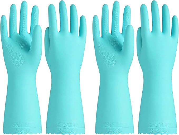 PACIFIC PPE 2 Pairs Reusable Dishwashing Cleaning Gloves with Latex Free, Cotton Lining, Kitchen Gloves, Green, Medium