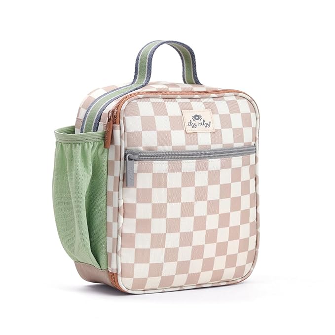Itzy Ritzy Toddler Lunch Box - Kids Lunch Bag is Insulated and Includes Water Bottle Holder Plus 2 Pockets - Durable, Easy to Clean Toddler Bag (Checkerboard)