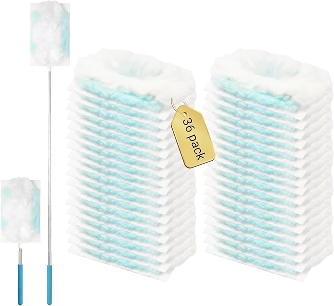 36 Pack 180° Duster Refills for Swiffer Duster Kit, with 1 Telescoping Handle for Multi Surface Dusters Heavy Duty Refill, 4X Electrostatic for Cleaning Furniture, Blinds, Electronic, Glass, Car.