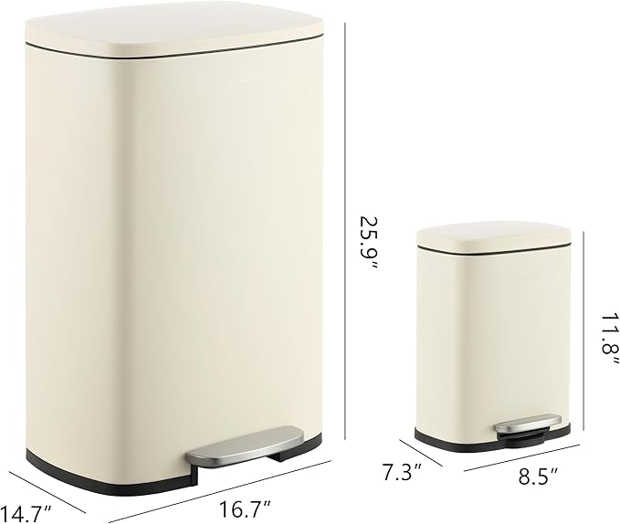 happimess HPM1006F Connor Rectangular 13-Gallon Trash Can with Soft-Close Lid and Free Mini Trash Can, Fingerprint Resistant, Modern, Minimalistic for Home, Kitchen, Office, Bathroom, Limestone Beige
