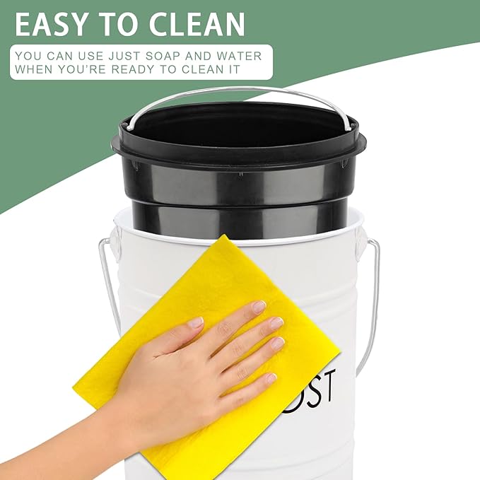 Vipush Compost Bin with Lid Small Countertop Compost Bin includes Inner Liner & 3 Charcoal Filters, White